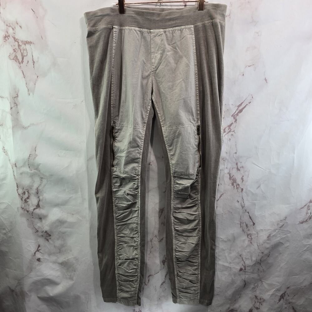 XCVI Leggings Womens XL Brown High Rise Skinny Ruched Mixed Media Artsy Tactical